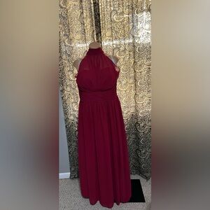 Azazie Bonnie Burgundy A-Line Halter Chiffon Floor-Length Bridesmaid Dress A14